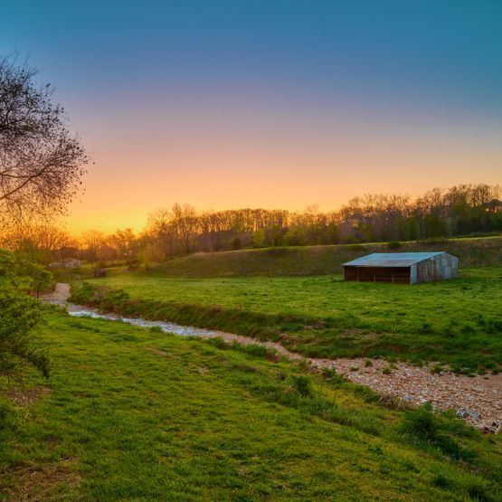 land at sunset