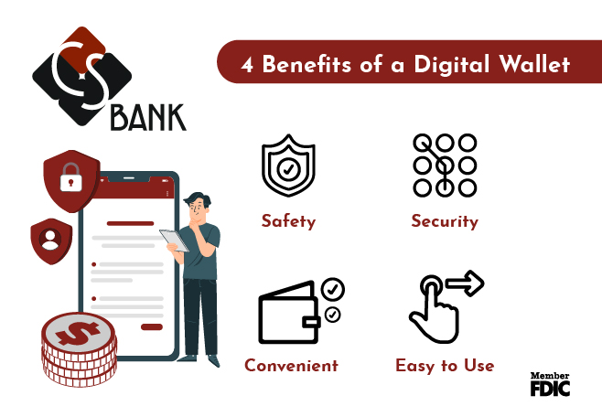 4 Benefits of a Digital Wallet:
1. Safety, 2. Security 3. Convenient 4. Easy to Use 