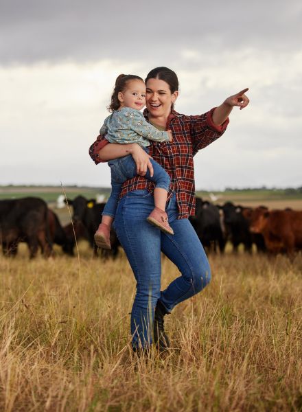 Mother with baby out on the farm