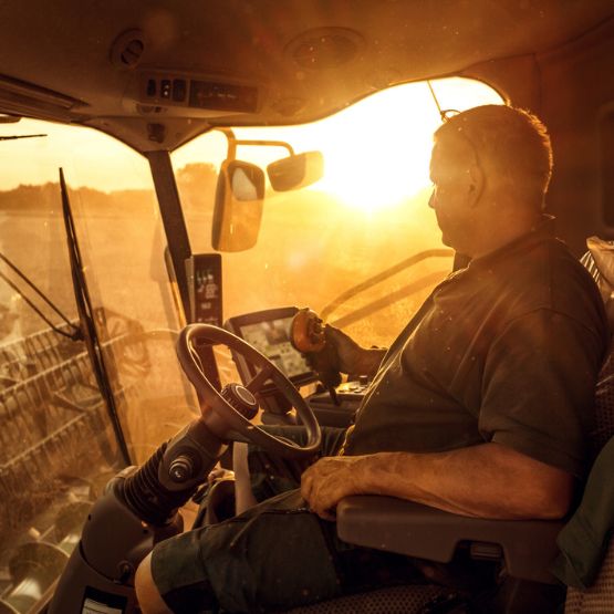 farmer on a tractor in the fields